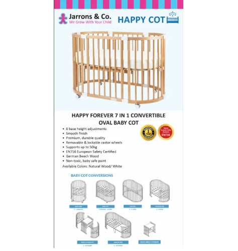 [Jarrons & Co.] Happy Forever 7-in-1 Convertible Oval Baby Cot