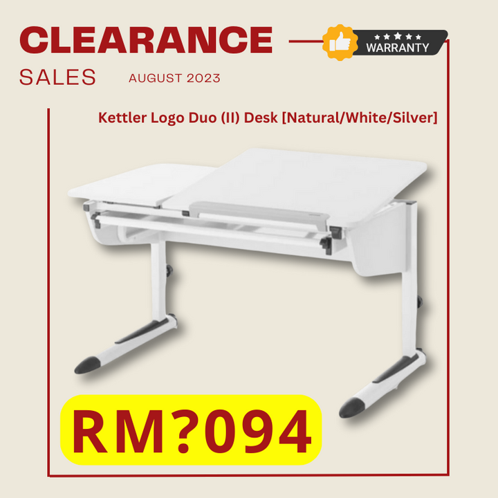 Kettler Logo Duo (II) Desk [Natural/White/Silver] - 3 Years Warranty