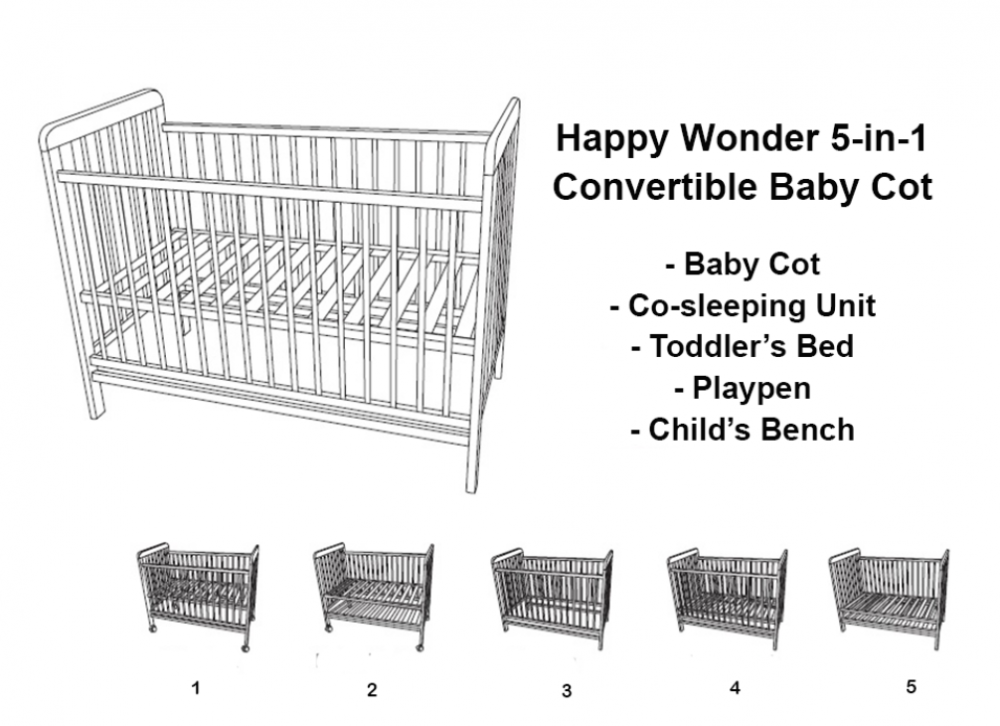 Happy Wonder Plus 5 IN 1 Convertible Baby Cot with Mosquito Net without Mattress